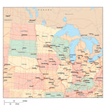 USA Midwest Region Map with State Boundaries, Highways, Capitals and Major Cities
