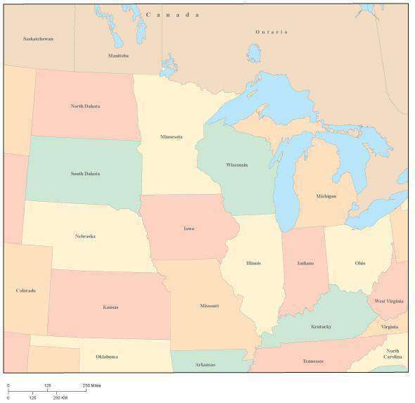 Midwest Vector USA Midwest Region Map with State Boundaries