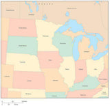 USA Midwest Region Map with State Boundaries