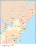 USA Northeast Region Map with State Boundaries, Capital and Major Cities