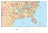 USA South Region Map with State Boundaries, Highways, and Cities