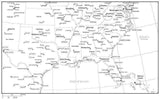 USA South Region Black & White Map with State Boundaries  Capital and Major Cities