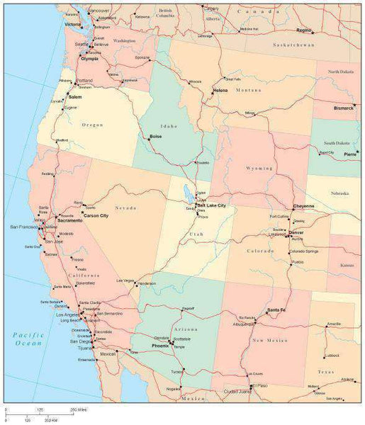 USA West Region Map With State Boundaries Roads Capital And Major Citi USA WE 195535 Comp 2 Grande