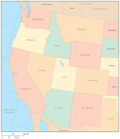 USA West Region Map with State Boundaries