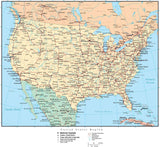 United States Map with US States, Capitals, Major Cities, & Roads