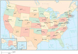 Multi Color USA Map with State Capitals