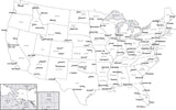 Digital USA Map with Major Cities - Black & White
