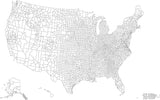 US Black & White Map with all 3000+ Counties