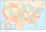 USA Curved Projection Map with Cities, Roads and Water Features