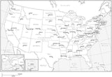 Black & White USA Map with Capitals