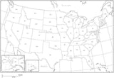 USA Black & White Map with State Areas and State Abbreviations