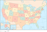 Digital USA Map with States and State Abbreviations - Multi-Color