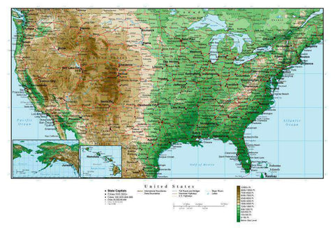 USA Map  Rectangular Projection with Contour Background