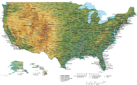 Digital USA Terrain map in Adobe Illustrator vector format with Terrain USA-XX-242243