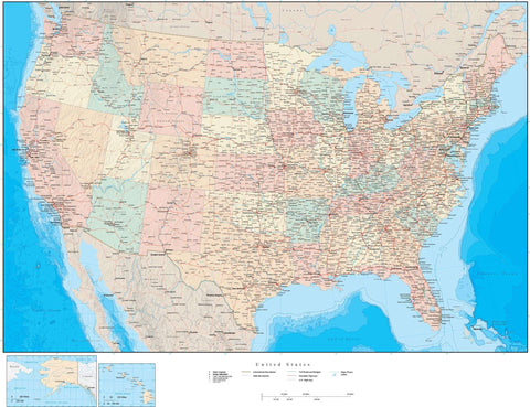 Large Size Adobe Illustrator Format USA Map with States and Terrain Background