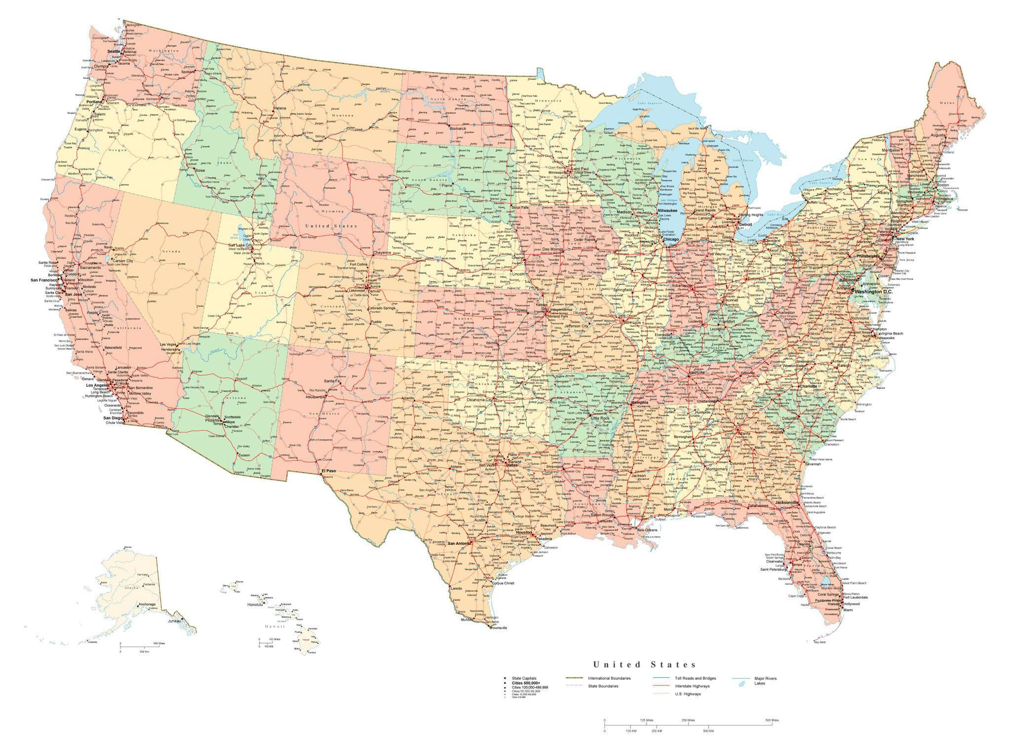 Large scale highways map of the USA, USA, Maps of the USA