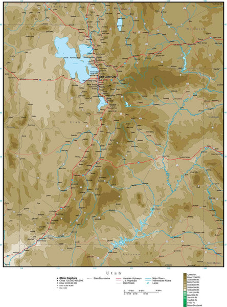 Utah Dimensions Digital Utah Contour map in Adobe Illustrator vector format UT-USA-212145
