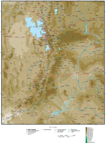 Utah Map with Contour Background