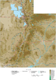 Utah Map  with Contour Background - Cut Out Style
