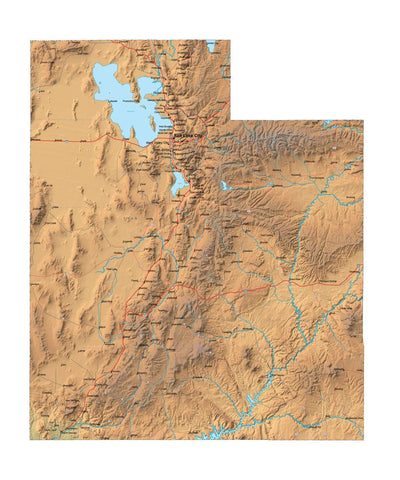 Digital Utah map in Fit Together style with Terrain UT-USA-852096