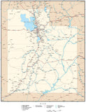 Utah Map with Capital, County Boundaries, Cities, Roads, and Water Features