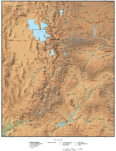 Digital Utah Terrain map in Adobe Illustrator vector format with Terrain UT-USA-942221