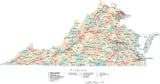 Virginia State Map - Multi-Color Cut-Out Style - with Counties, Cities, County Seats, Major Roads, Rivers and Lakes