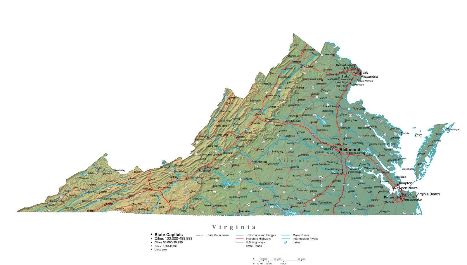 Virginia Map Project Label Virginia Illustrator Vector Map with Cities, Roads and Photoshop ...