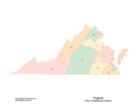 Digital Virginia Map with 2022 Congressional Districts