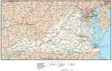 Virginia Map with Capital, County Boundaries, Cities, Roads, and Water Features