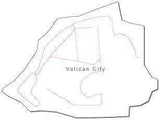 Vatican City Black & White Map With Major Cities