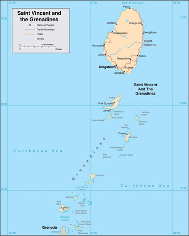 Digital Saint Vincent & Grenadines map in Adobe Illustrator vector format