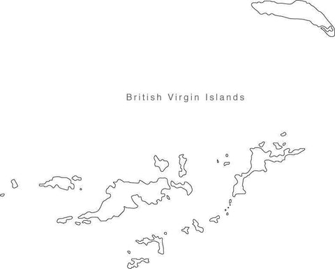 Digital Black & White British Virgin Islands map in Adobe Illustrator EPS vector format