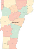 Multi Color Vermont Map with Counties and County Names