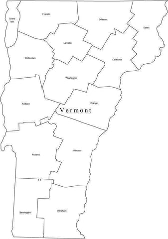 Digital VT Map with Counties - Black & White