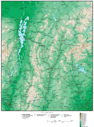 Vermont Map with Contour Background