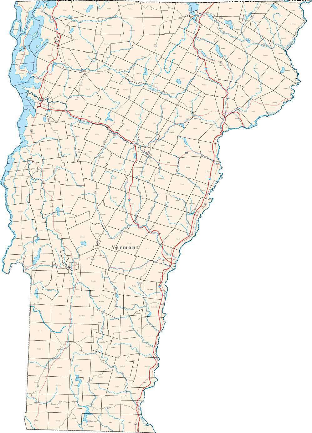 Vt H Map Vermont Vector Map showing MCD Towns - Adobe Illustrator Format