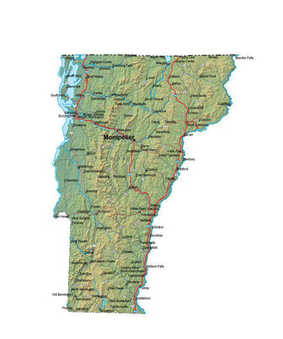 Digital Vermont map in Fit Together style with Terrain VT-USA-852136