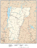 Vermont Map with Capital, County Boundaries, Cities, Roads, and Water Features