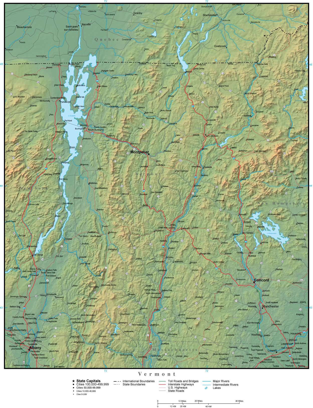 Vt H Map Vermont State Map Plus Terrain with Cities & Roads