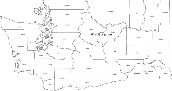 Black & White Washington Digital Map with Counties