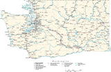 Washington Map - Cut Out Style - with Capital, County Boundaries, Cities, Roads, and Water Features