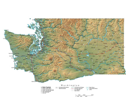 Digital Washington State Illustrator cut-out style vector with Terrain WA-USA-242039