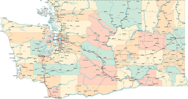 Digital Washington State Map in Multi-Color Fit-Together Style to match ...