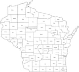 Digital WI Map with Counties - Black & White
