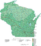 Wisconsin Map  with Contour Background - Cut Out Style