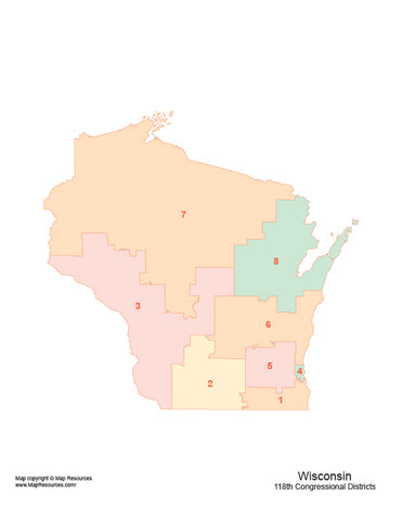 Digital Wisconsin Map with 2022 Congressional Districts