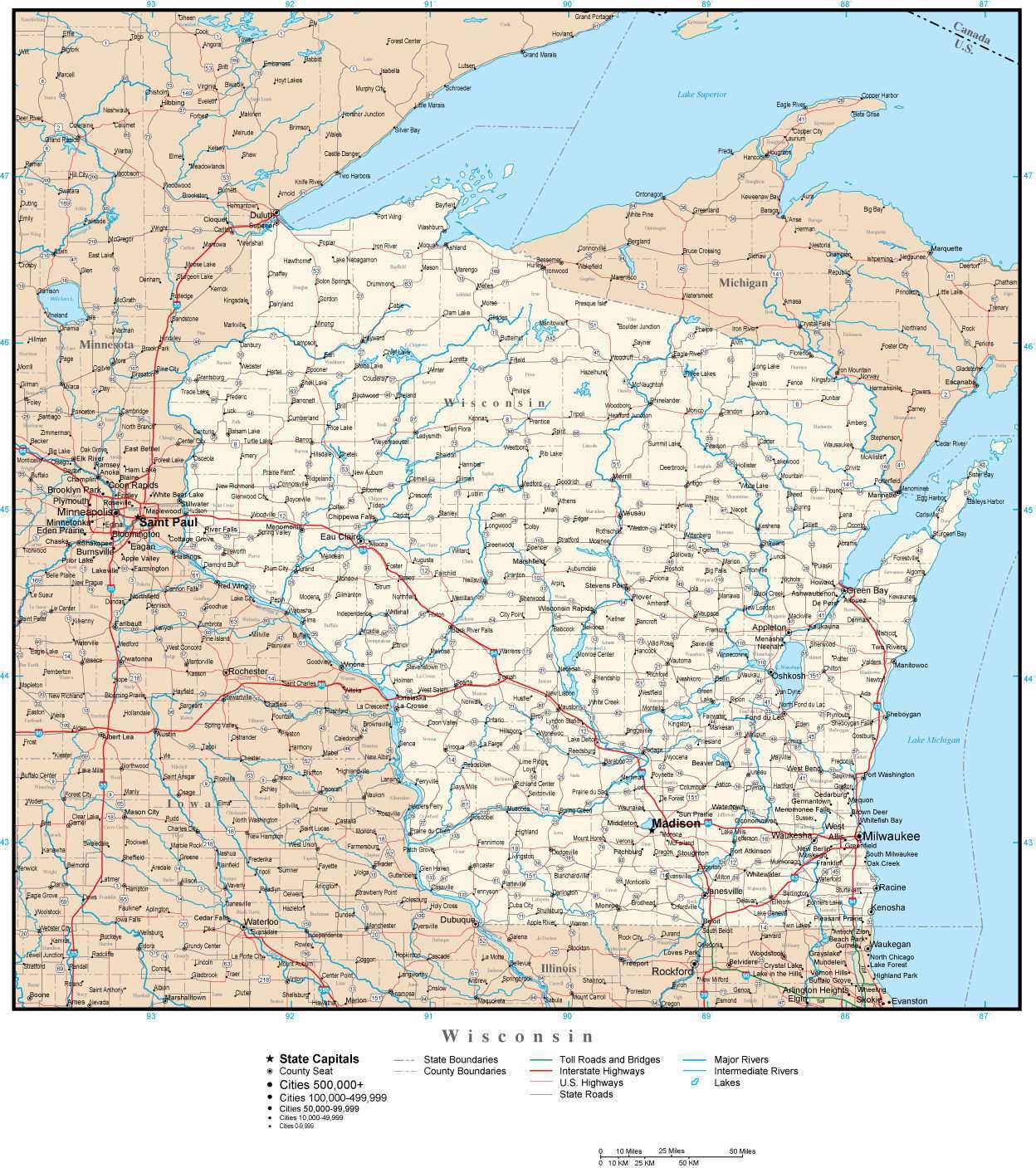 Wisconsin Map Detailed Wisconsin Map Wi Terrain Map Wisconsin State & Federal Public