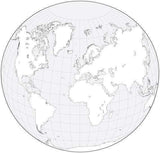 Digital World Blank Outline Map - Circular Projection - Black & White