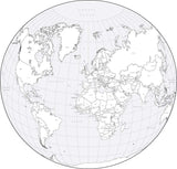 Digital World-in-a-Circle Map with Countries - Black & White